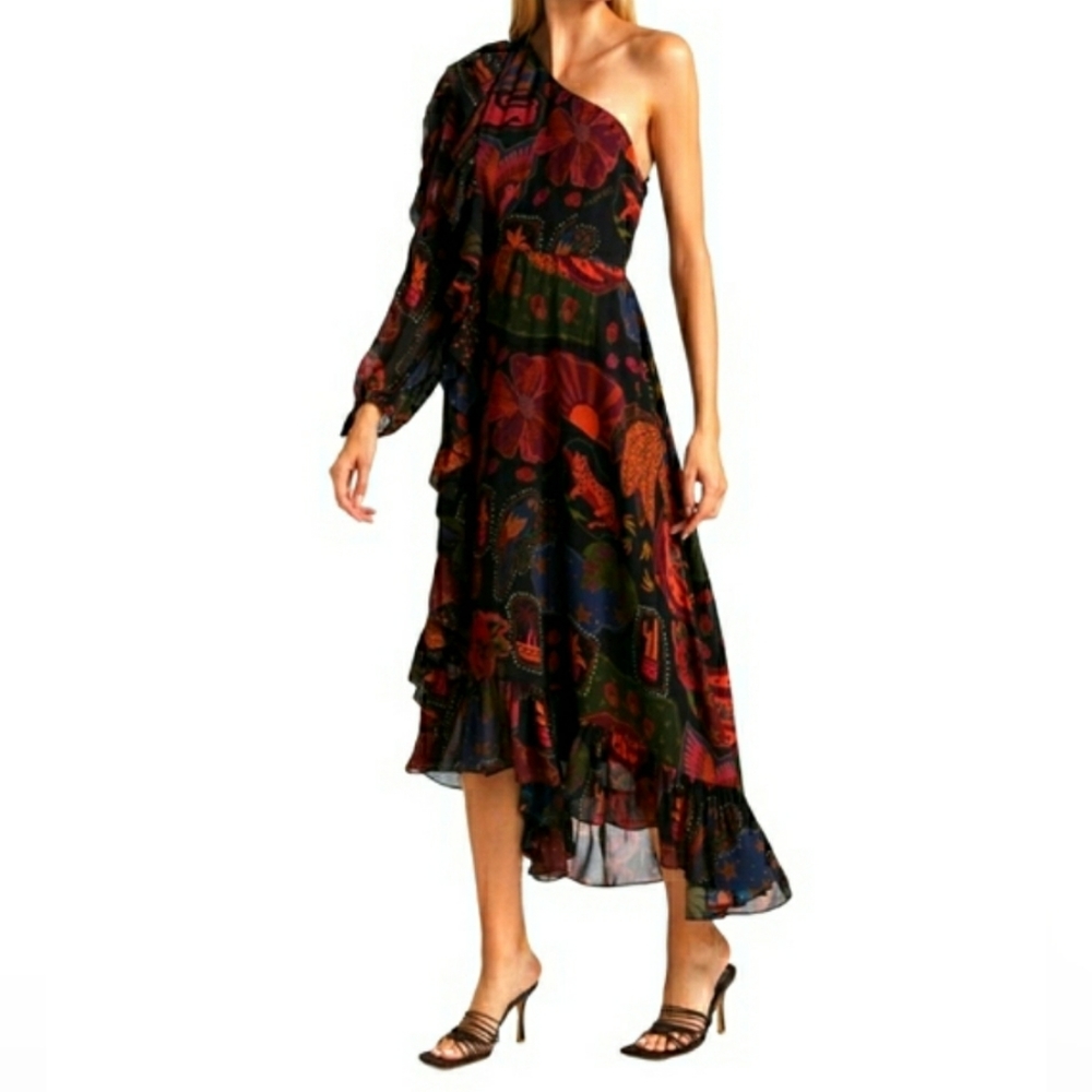 Farm Rio One Shoulder Craxy Mix Dress Size L